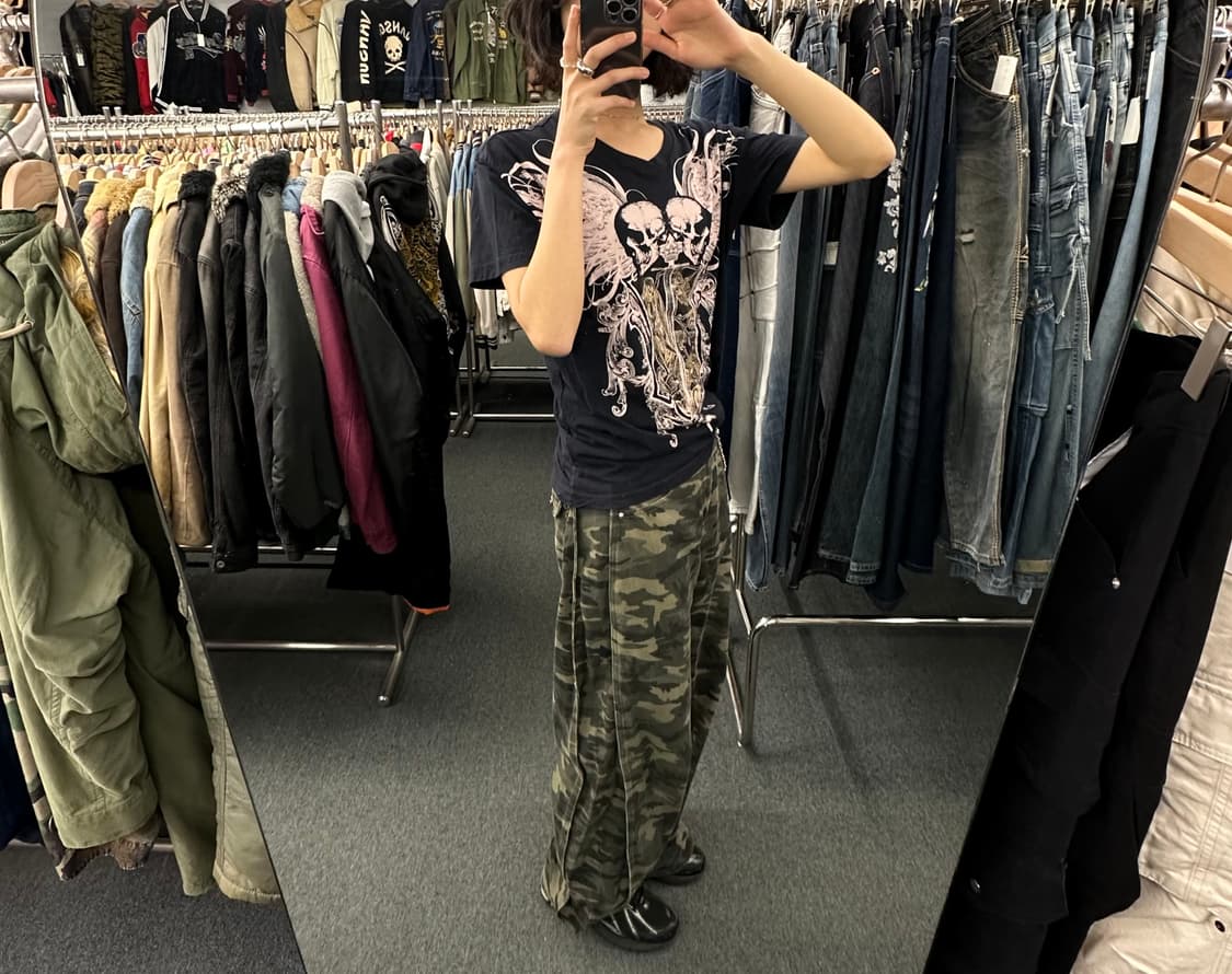 L)Silver Star 빈티지 Y2K 스컬 프린팅 브이넥 반팔 상품이미지2