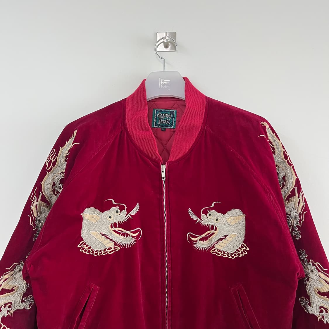 Japanese 버건디 드래곤 벨벳 스카쟌 자켓 상품이미지4