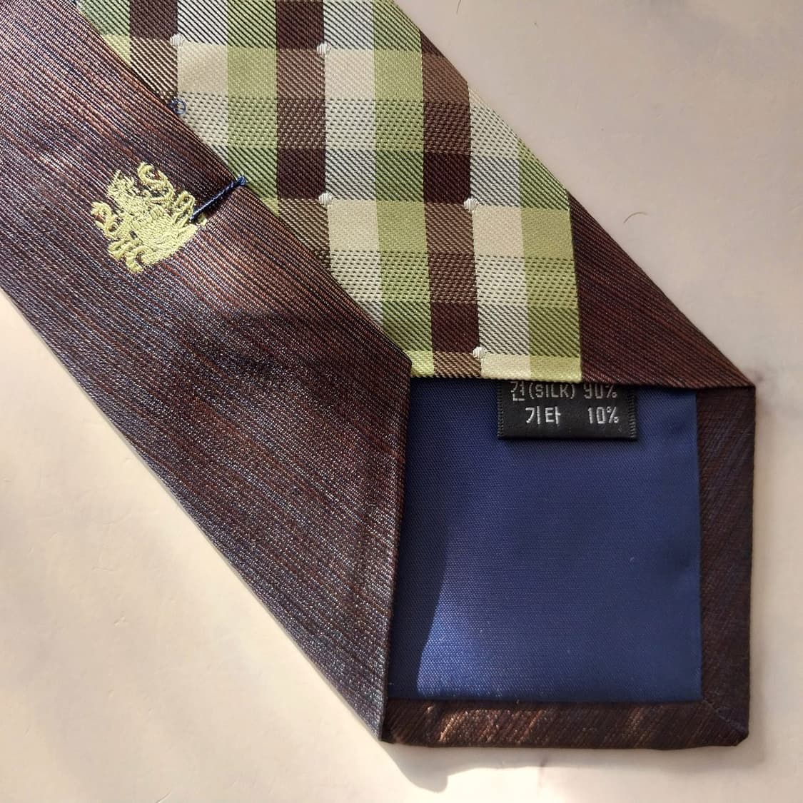 아쿠아스큐텀 실크 브라운 체크 믹스 넥타이 9.5cm A+등급 K1527 상품이미지9