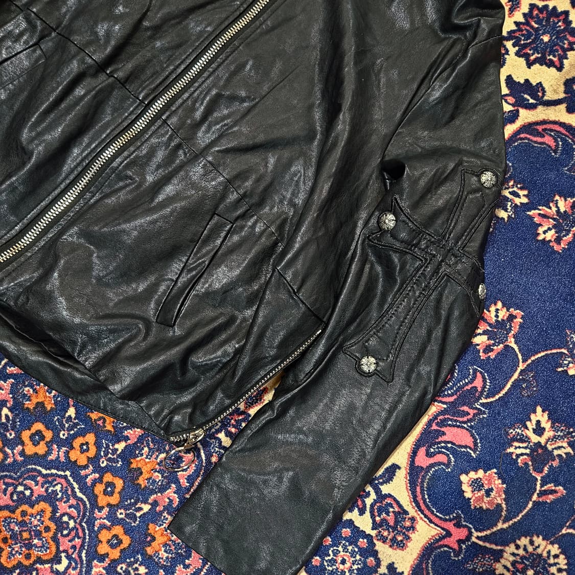 Vintage 가죽 패치 디테일 라이더 자켓 M 상품이미지7