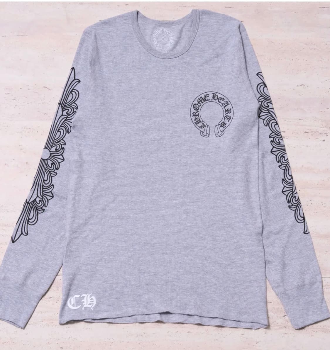 크롬하츠 홀스슈 로고 와플 써멀 플로럴 롱슬리브 티셔츠 그레이 상품이미지1