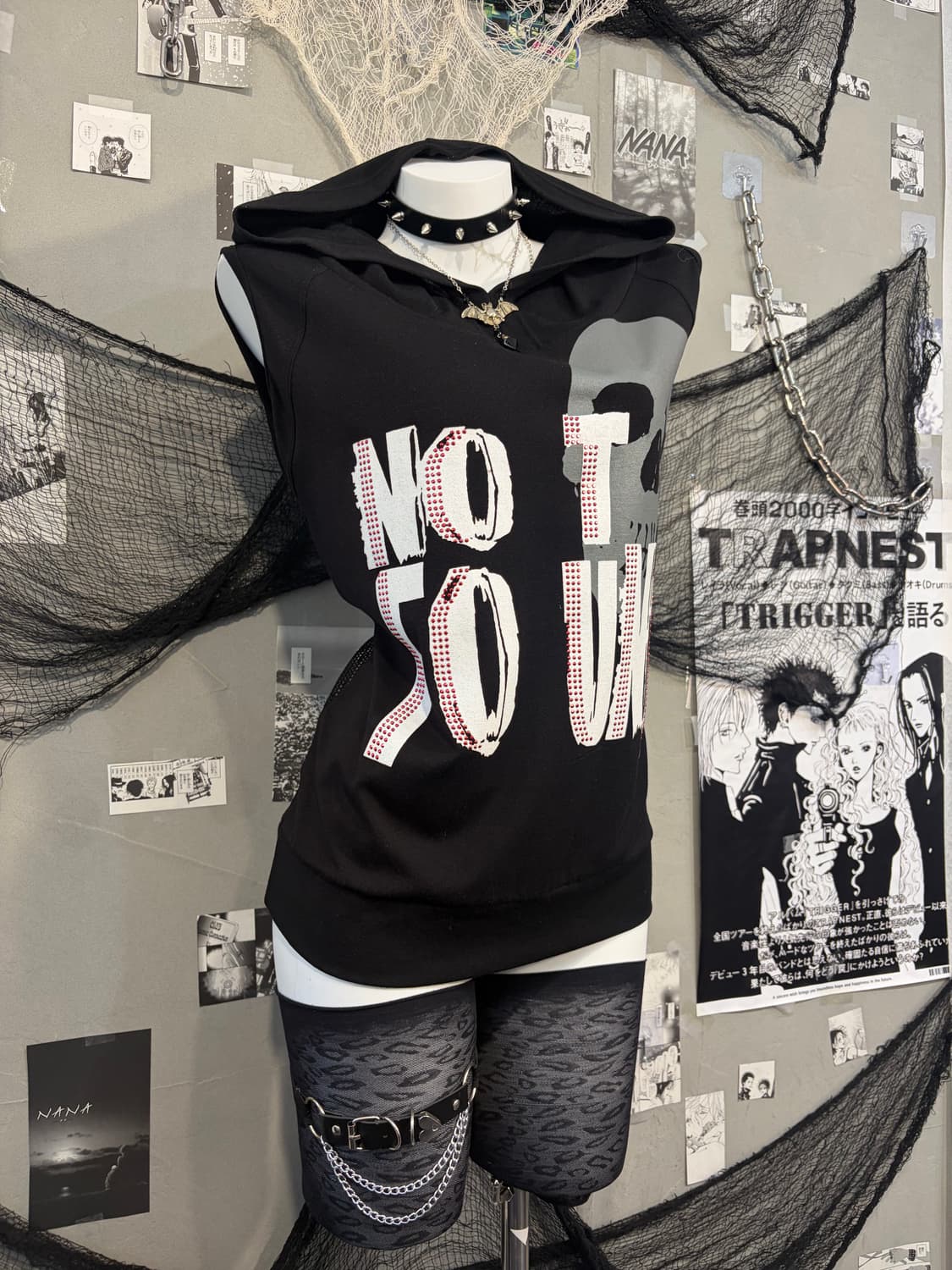 Y2K cubic skull back mesh overfit sleeve 상품이미지6