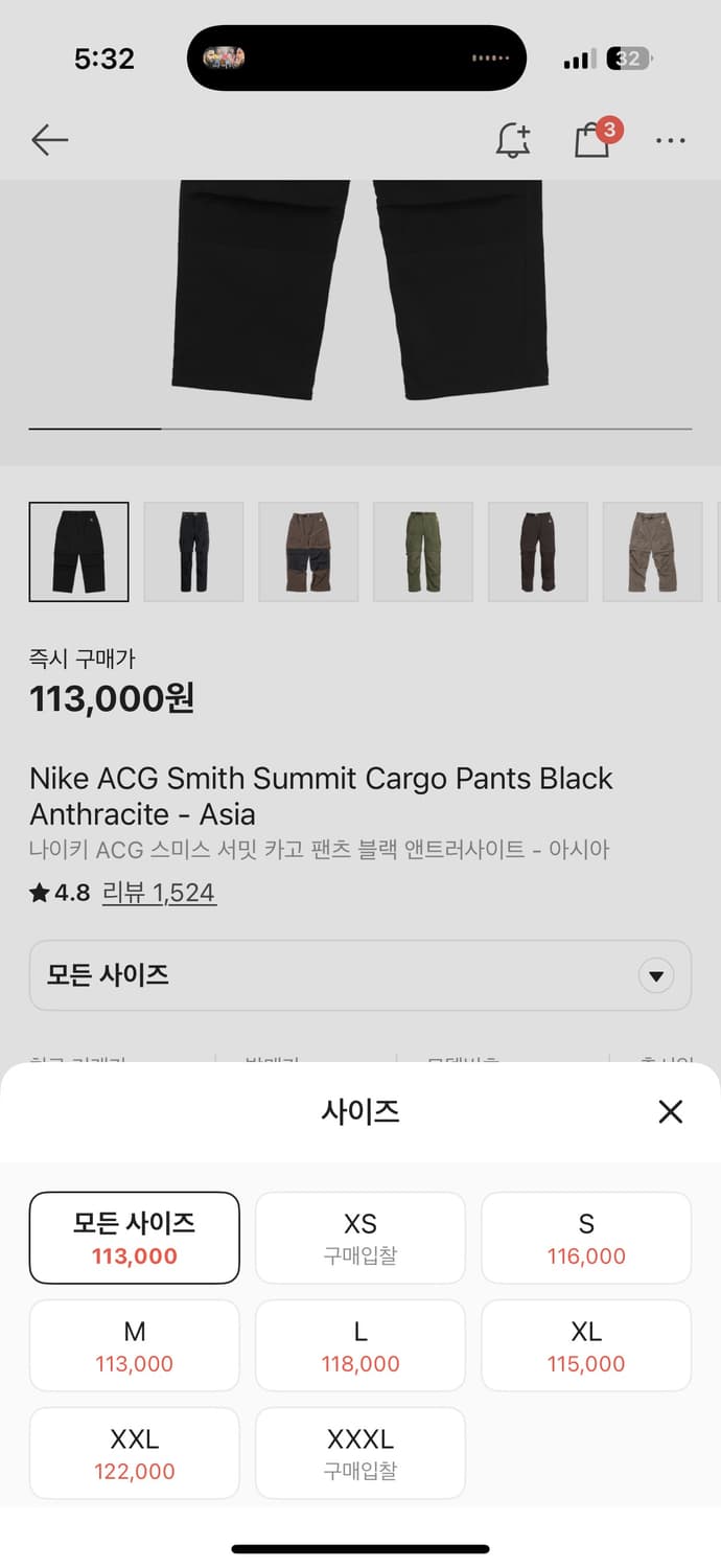 ACG 서밋 카고 팬츠 앤트러사이트 아시아 XXL 상품이미지5