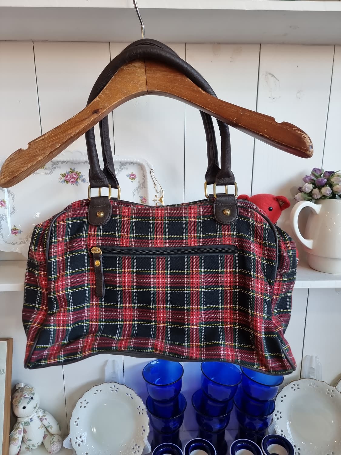 체크 숄더백 레이스 장식 가방 상품이미지3