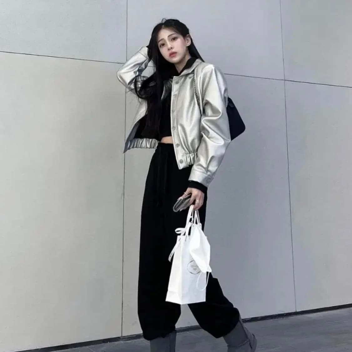 카키포인트 시카고 레더 자켓 실버 상품이미지3