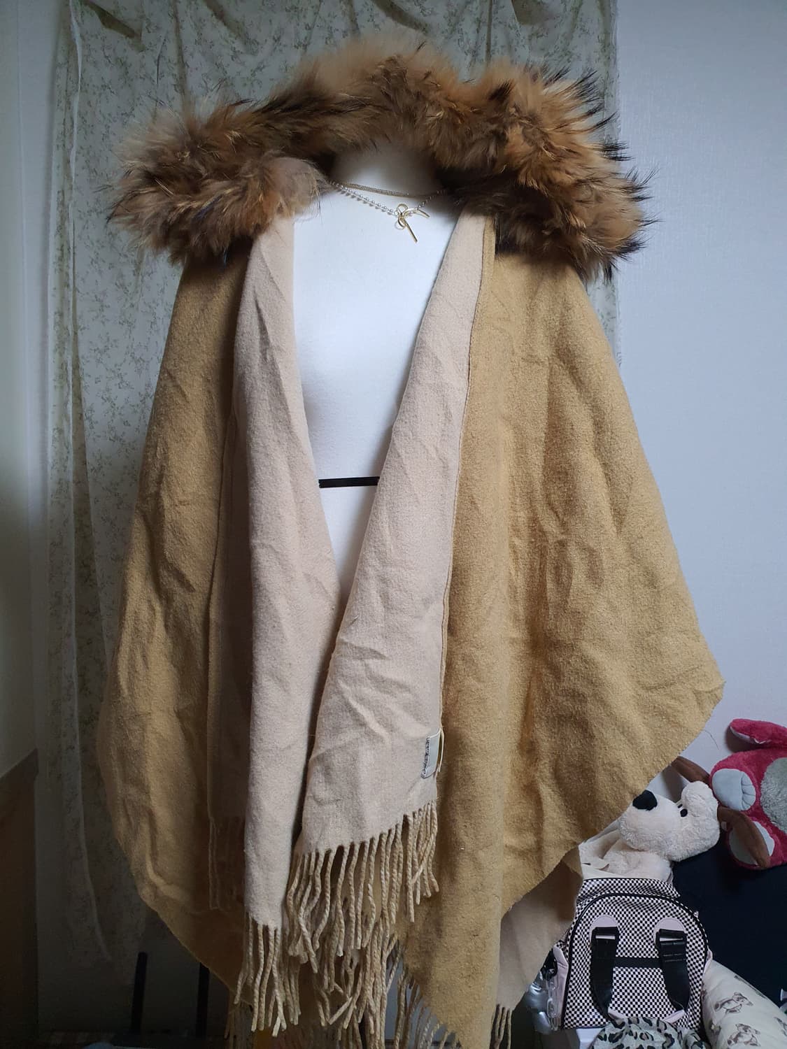 [빈티지] 달천 후드 퍼 머플러 숄 망토 스타일 상품이미지1