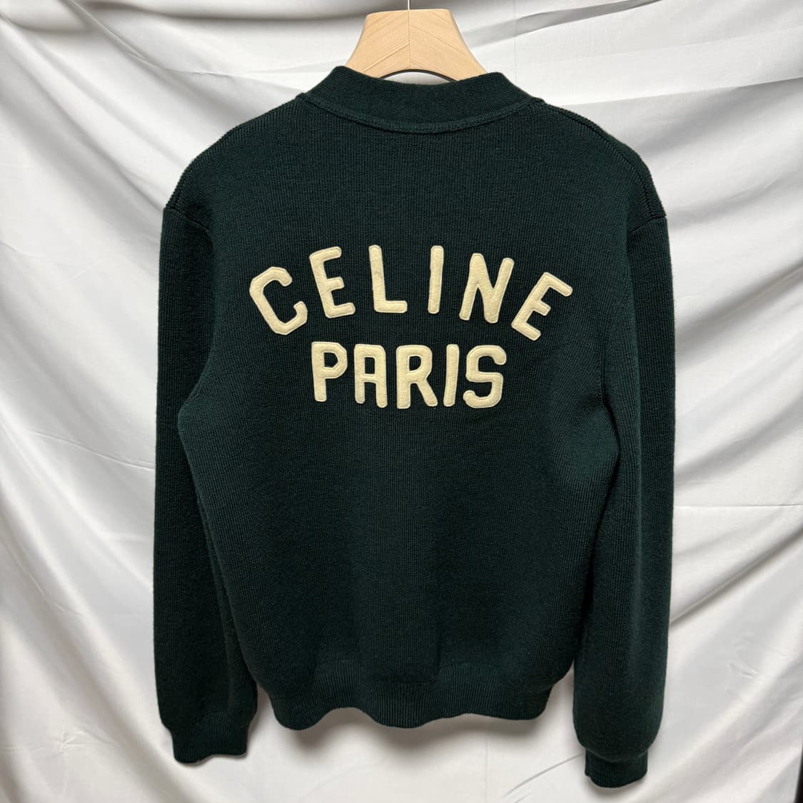 [S+급/L] 셀린느 울 컬리지 로고 가디건 그린 상품이미지4