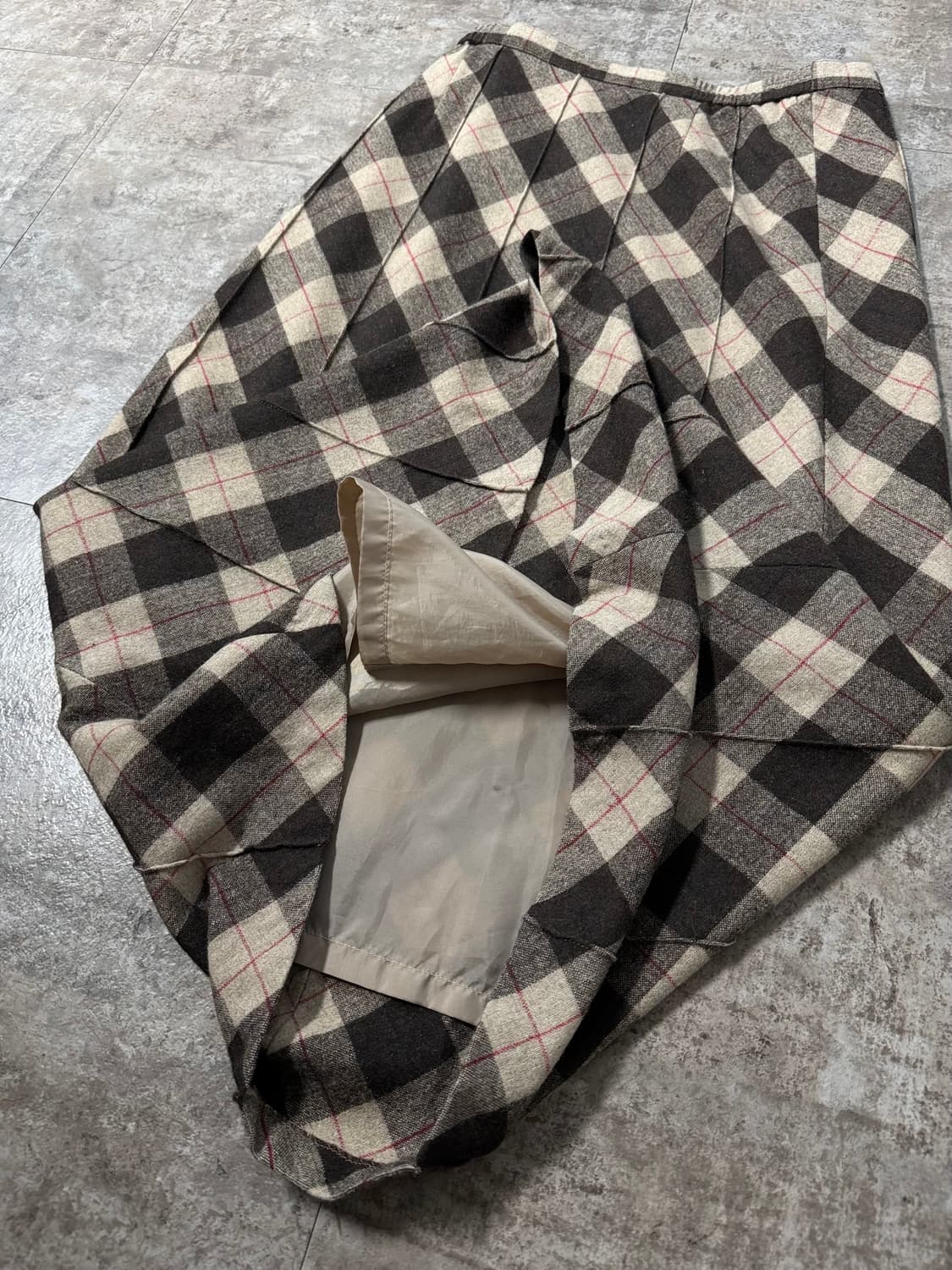 울 체크 패턴 롱 스커트 상품이미지7