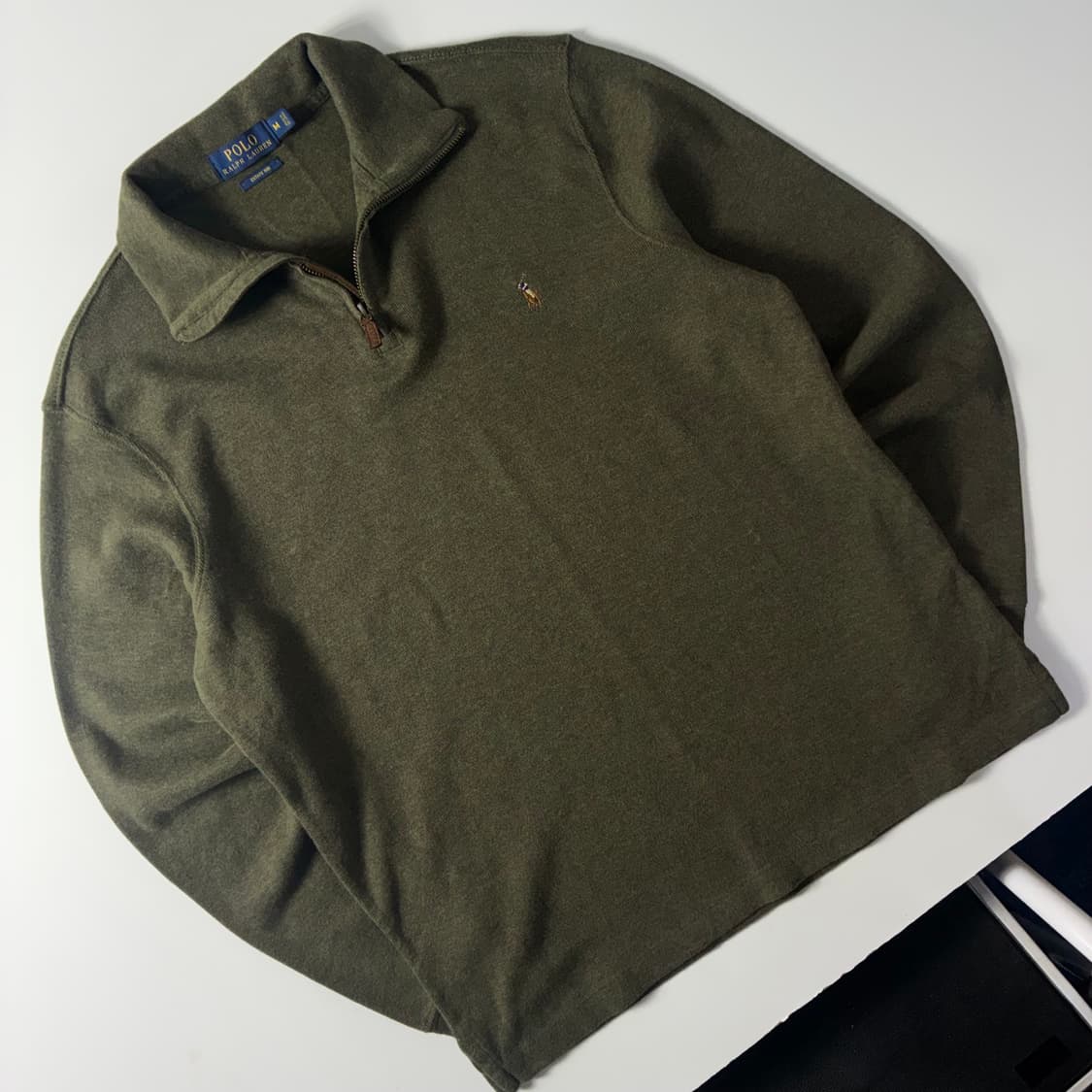 Polo  폴로 랄프로렌 자수 코튼 에스테이트립 카키 반집업 니트  상품이미지2