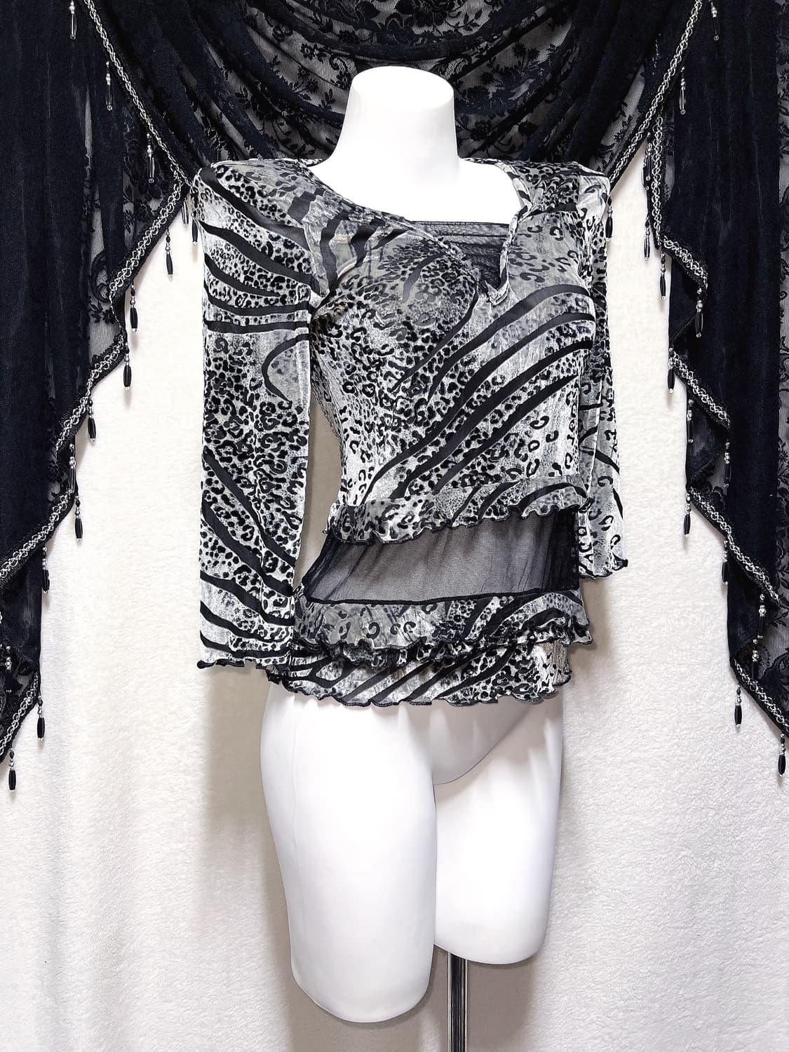 레오파드 호피 지브라 애니멀패턴 오네갸루 펑크 시스루 벨벳탑 오리엔탈 상품이미지3