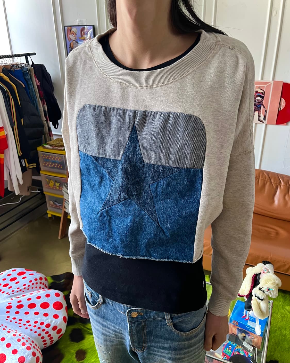 DIESEL Denim Star Patch-Work Sweatshirt 상품이미지2
