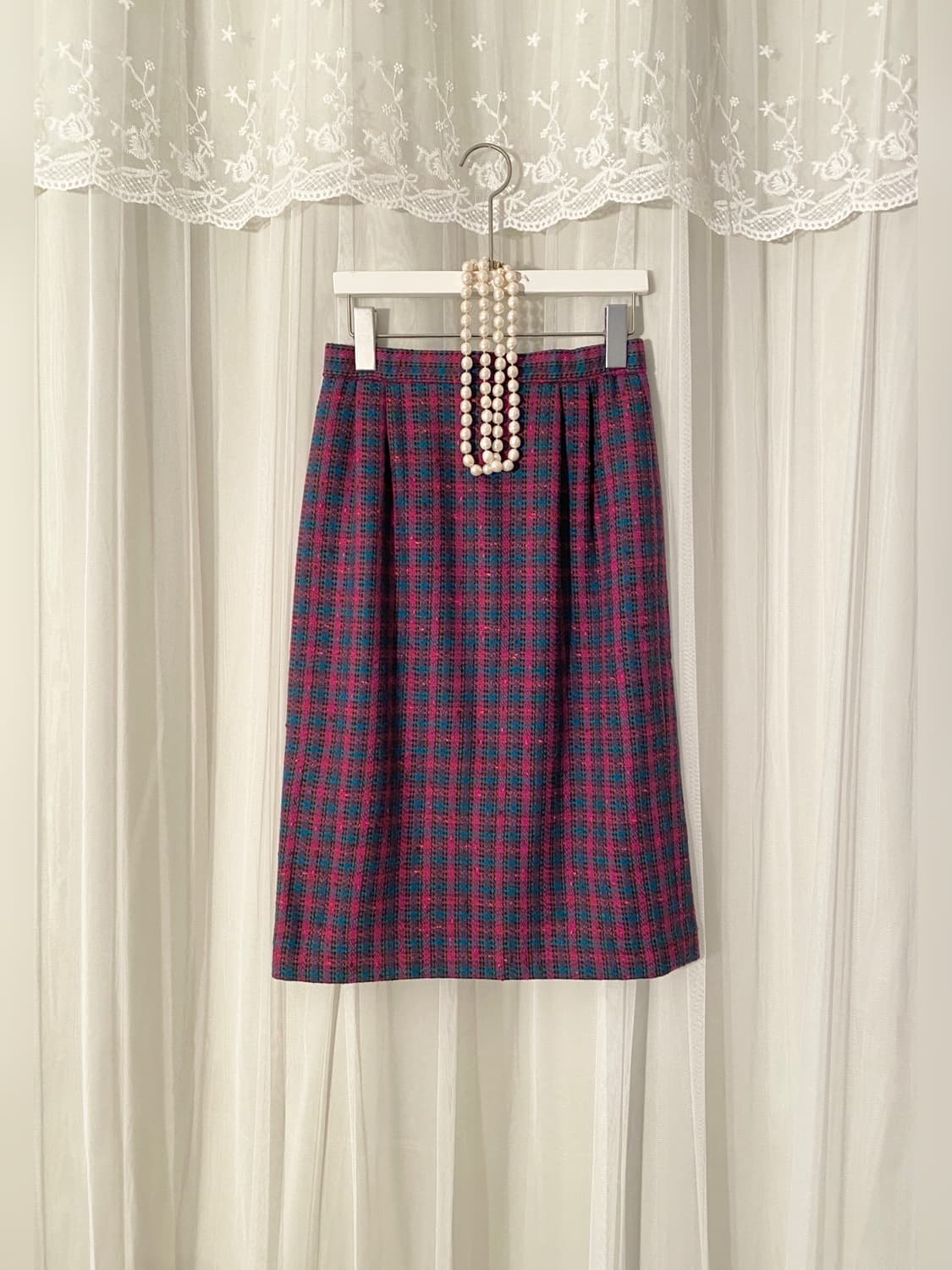 Vintage Wool Blend Check Midi Skirt 상품이미지1
