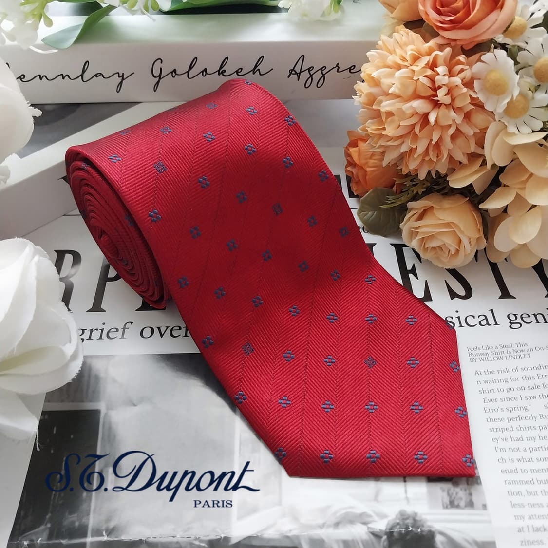 듀퐁 실크 레드 미니 패턴 넥타이 8.9cm A~A+등급 K2028 상품이미지2