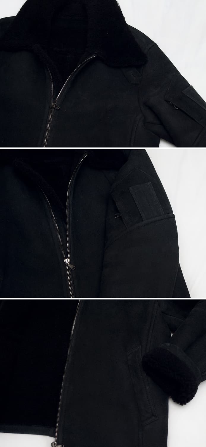 알레그리 올블랙 모던에센셜 천연 양가죽 숏무스탕 자켓 (50 / 100) 상품이미지8