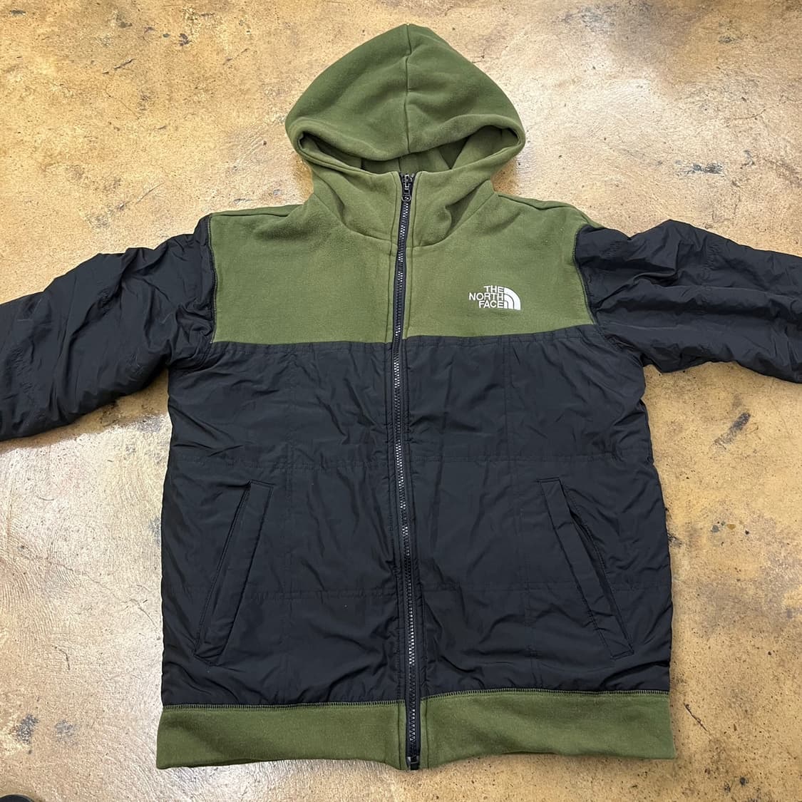 [정품/100] 노스페이스 기모 후드집업 그린 블랙 b18 상품이미지3