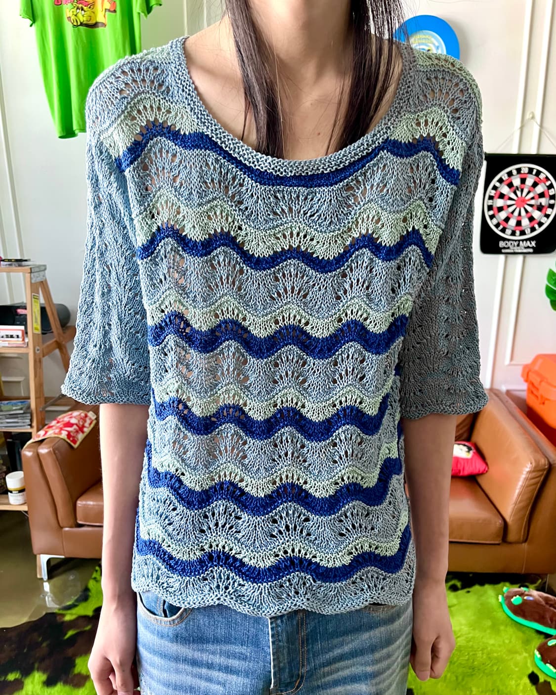 Jpn Vintage Waves Pattern Mesh Knit 상품이미지2