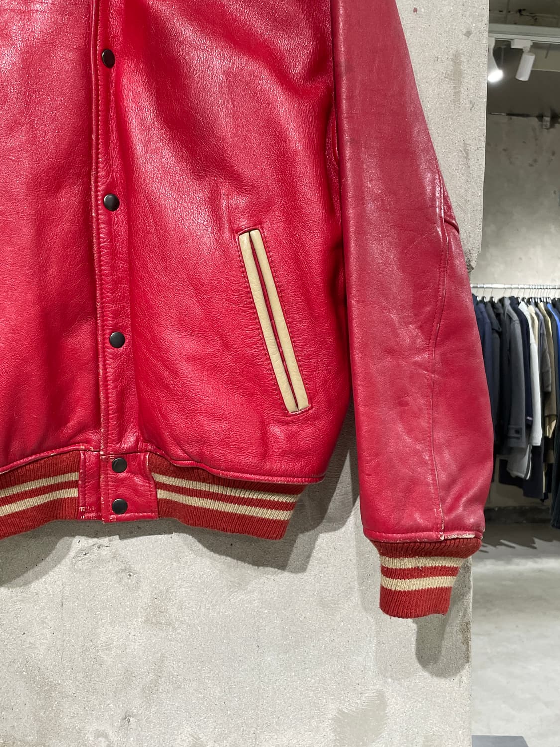vtg 레드 레트로 레더 바시티 자켓 상품이미지5