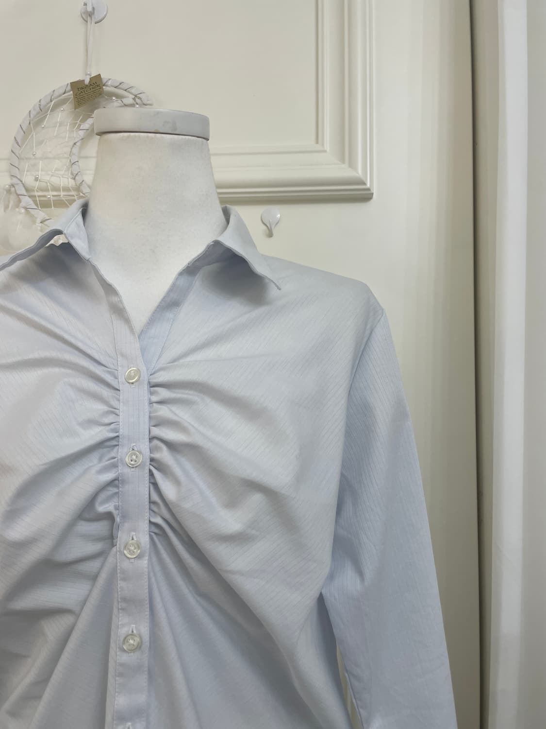 sky blue shirring basic long shirt 상품이미지6