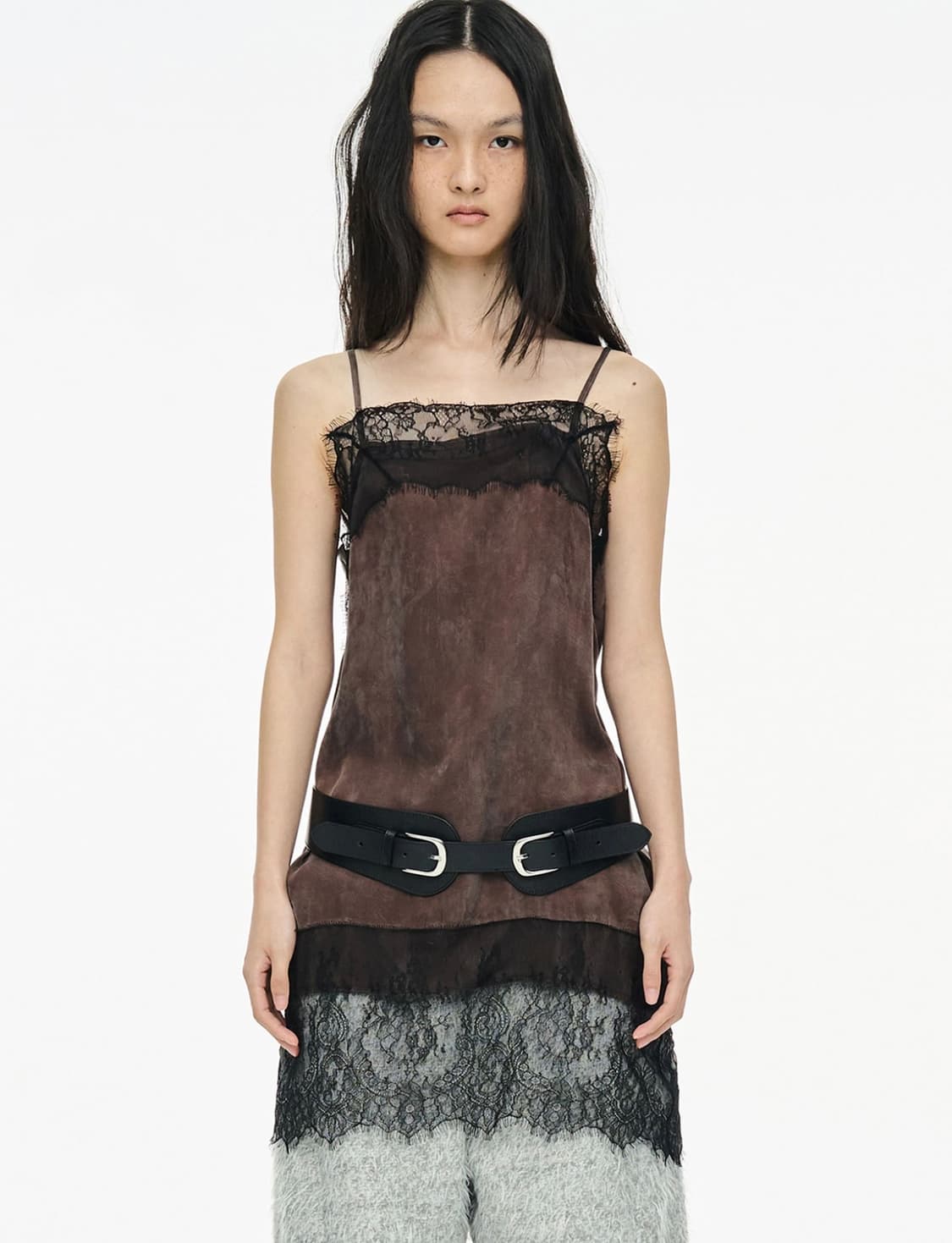 새상품)) cerric 레이스 슬립 드레스 브라운 상품이미지1