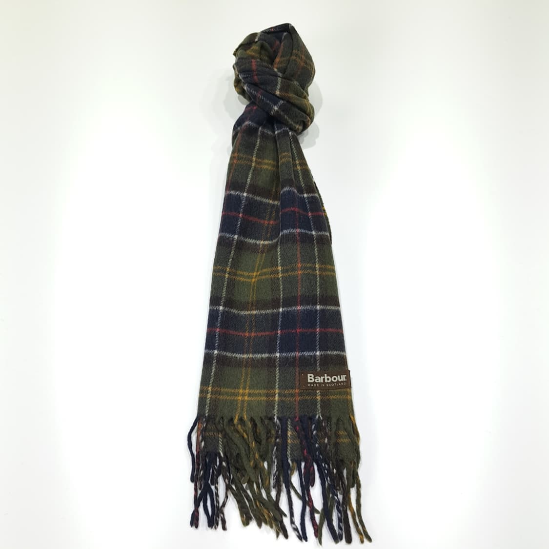 MX533 바버 90s 스코틀랜드판 울 타탄체크 올리브 머플러 목도리 상품이미지5