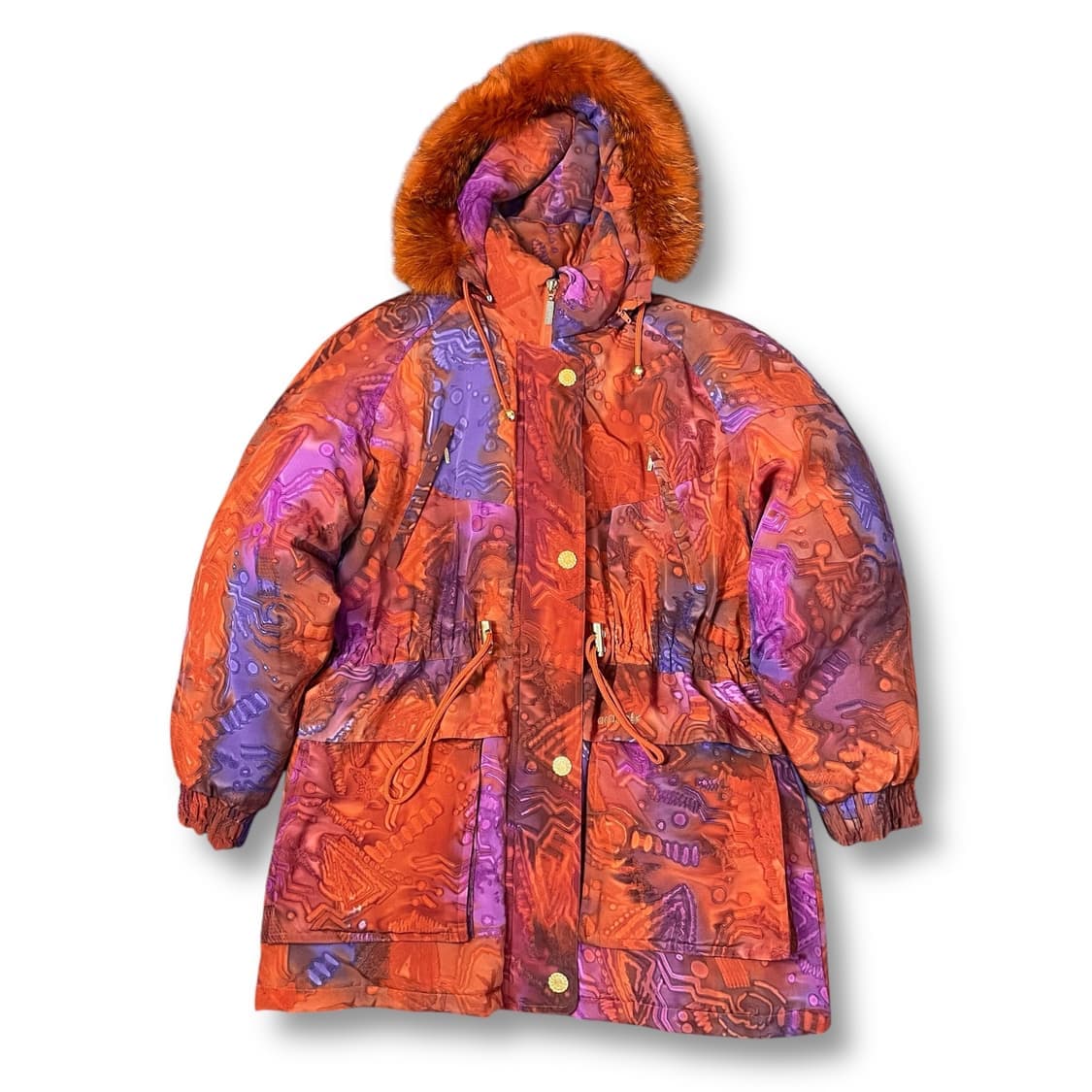 아디다스 오렌지퍼플 패턴 구스다운 후드퍼 야상 패딩 점퍼 90 상품이미지1