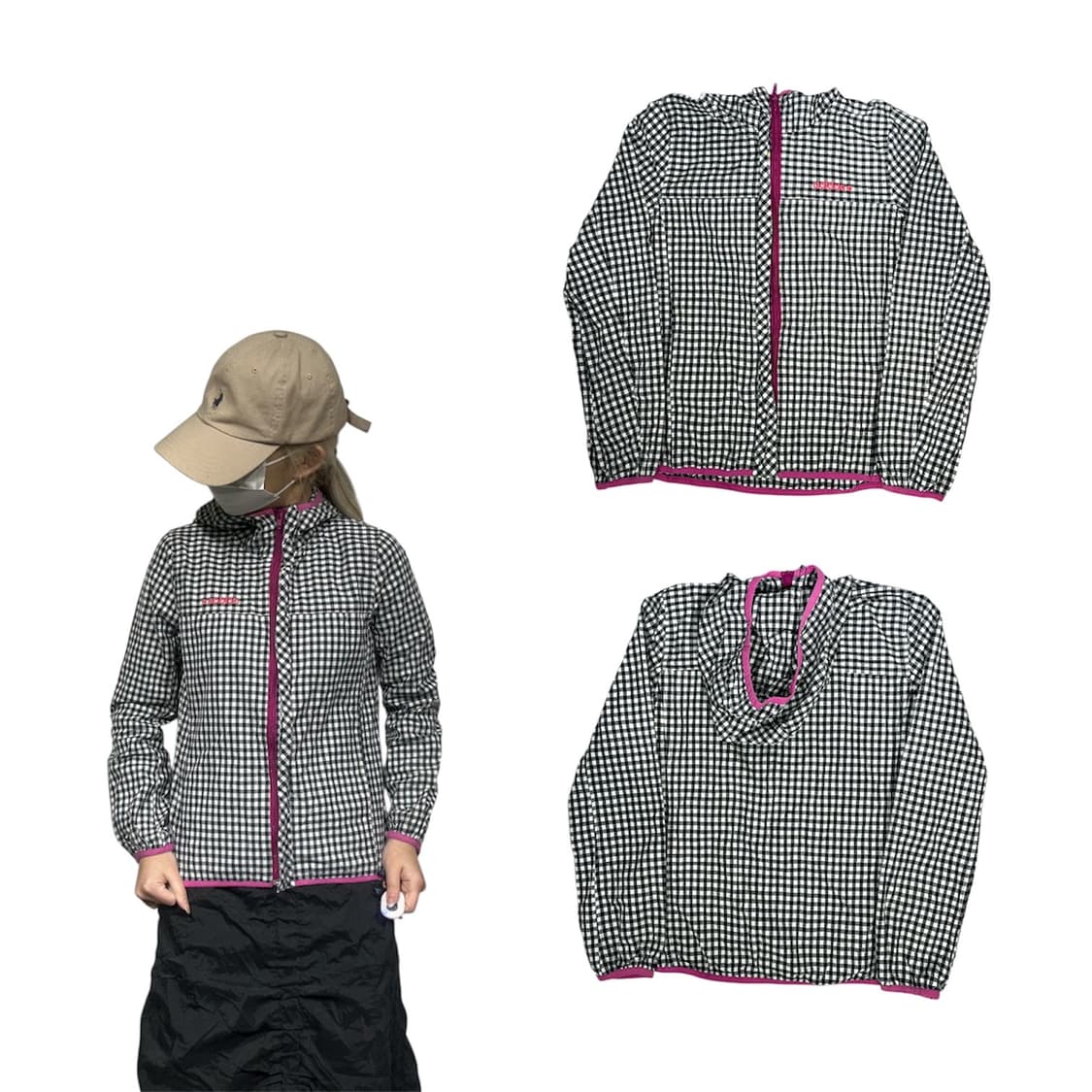 아디다스 블랙 키치 체크 후드 바람막이 자켓 M 상품이미지1