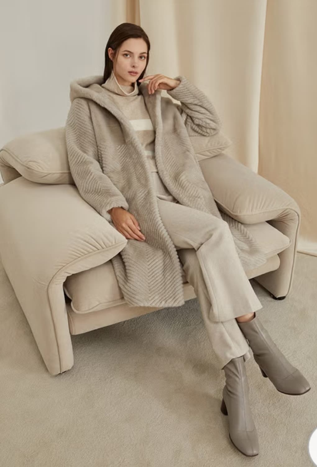 새상품)H.CASHMERE 비건 밍크 후드롱코트 상품이미지1