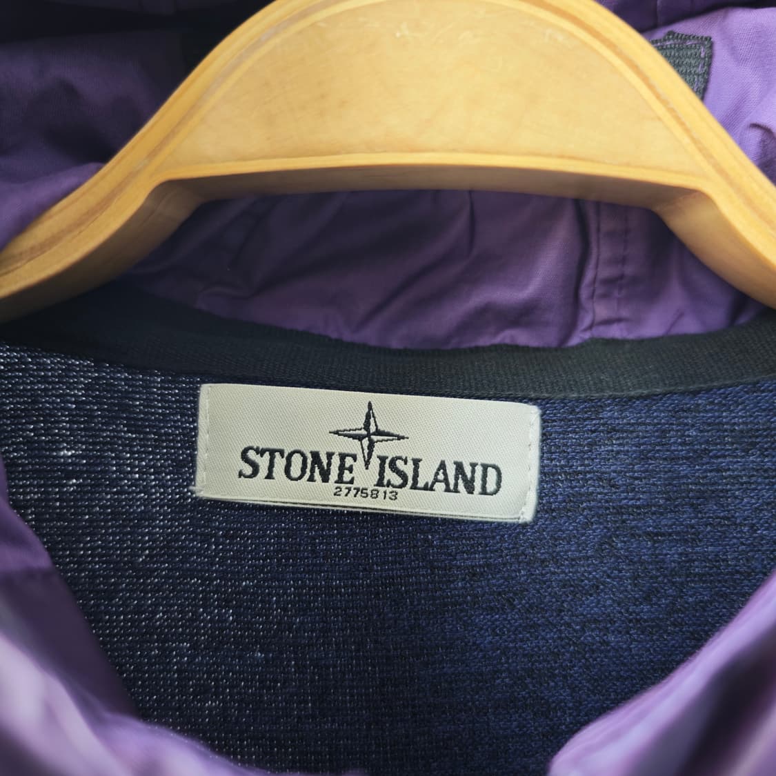 스톤아일랜드 코팅 후디 와펜 니트 후드 집업 네이비 퍼플 L 상품이미지5