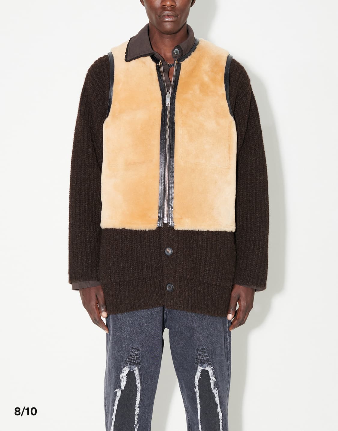 아워레가시 리버시블 셔링 베스트 블랙 브라운 48size 상품이미지5