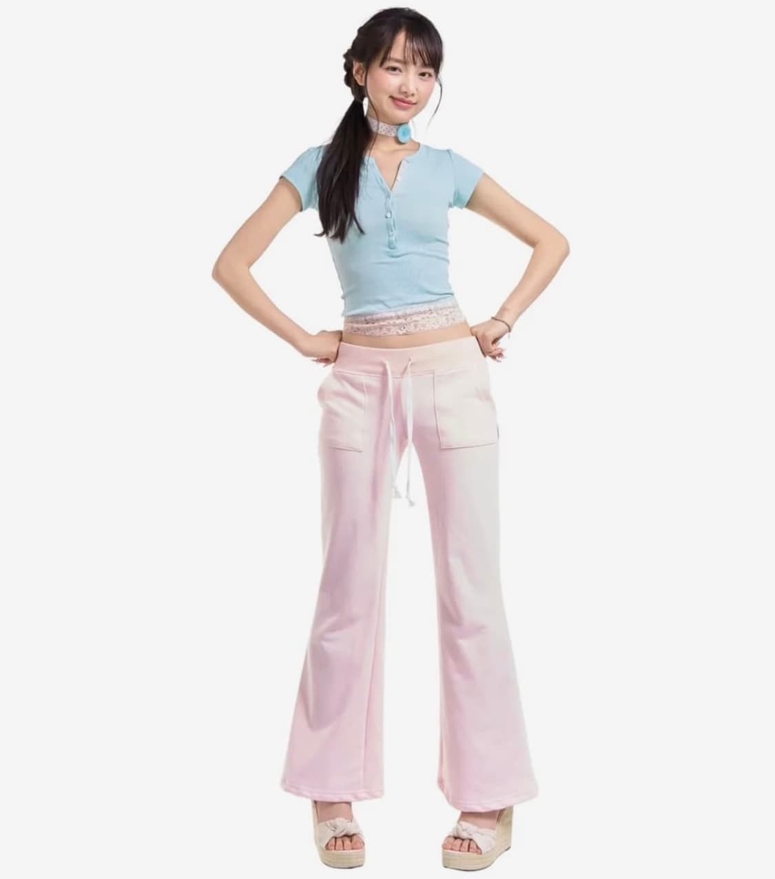 포어링 레이스 밴딩 팬츠 상품이미지1