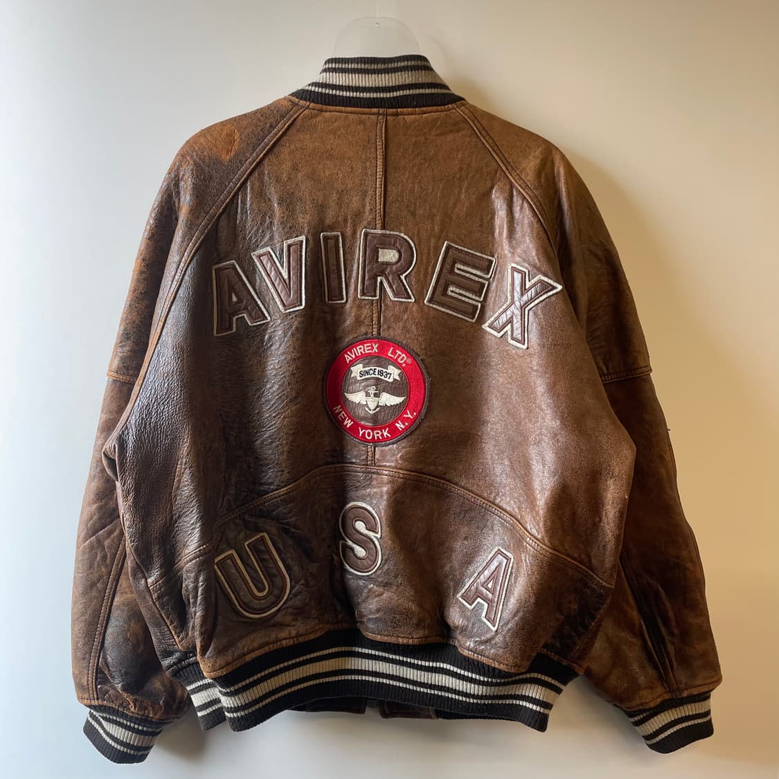 90s 아비렉스 아이콘 가죽 바시티자켓 상품이미지1