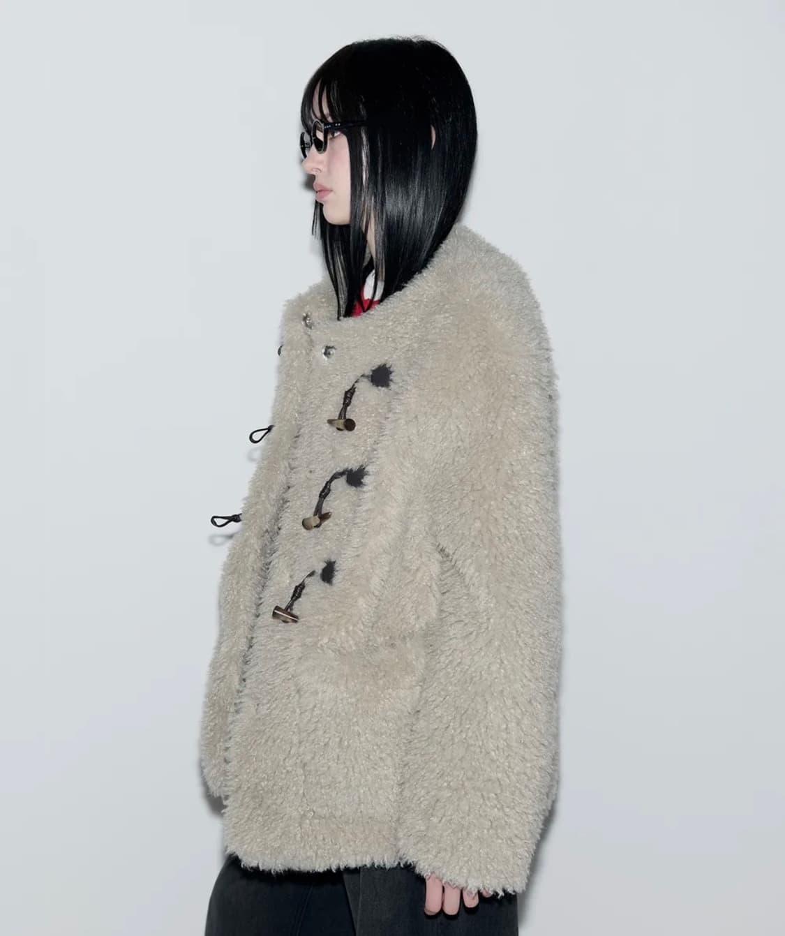 [rolarola]TOGGLE BUTTON FUR COAT KHAKI코트 상품이미지1