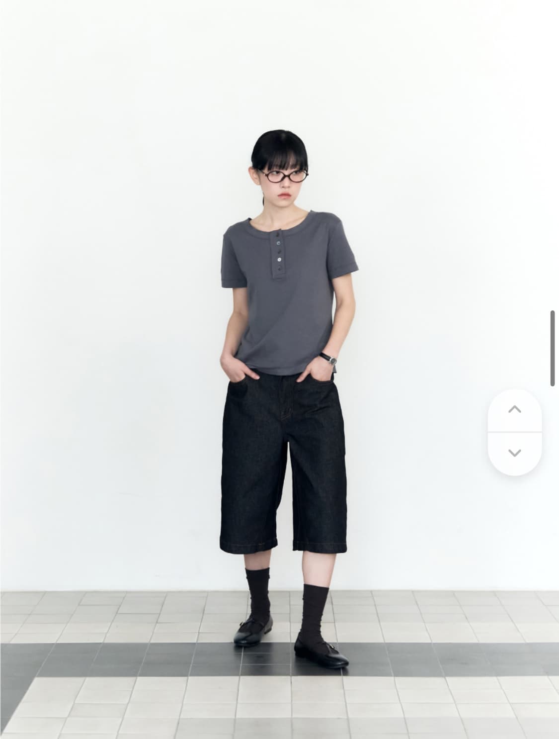 떼마 체크 포켓 스트레이트 카프리 팬츠 인디고 상품이미지1