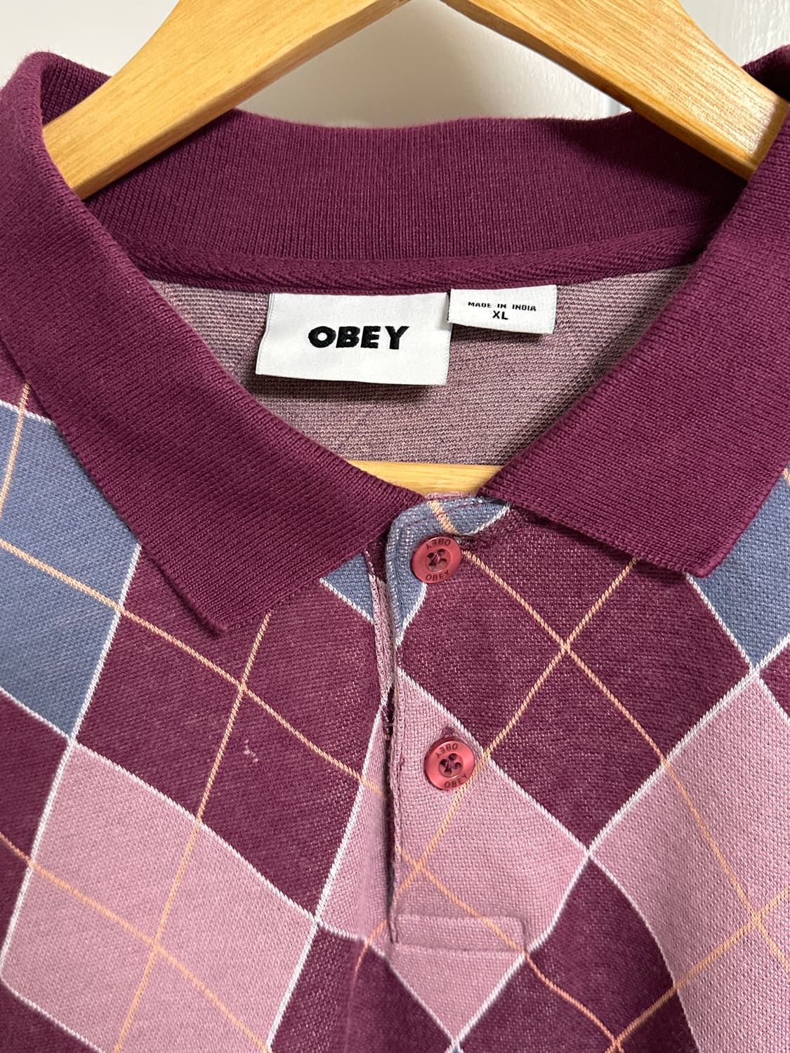 오베이 아가일 자카드 롱슬리브 폴로 티셔츠 퍼플 상품이미지4