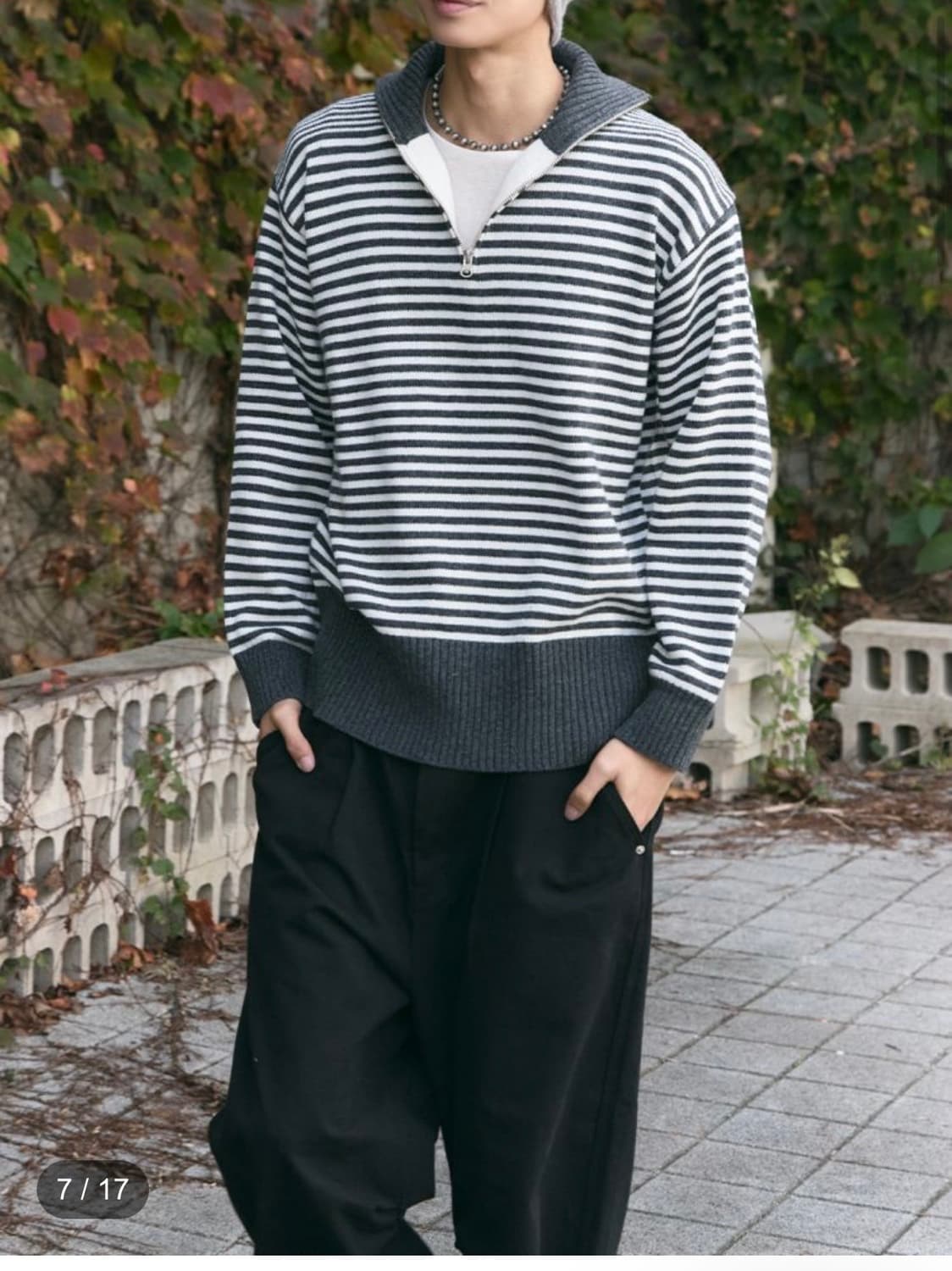 블루썬플라워 merino wool stripe half zip-up L 상품이미지3