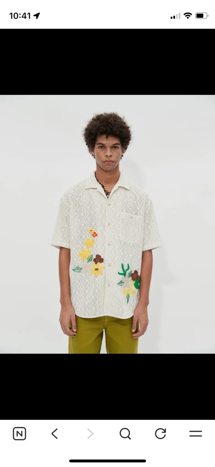 앤더슨벨 유니섹스 플라워 엠브로더리 오픈 칼라 셔츠L 상품이미지1