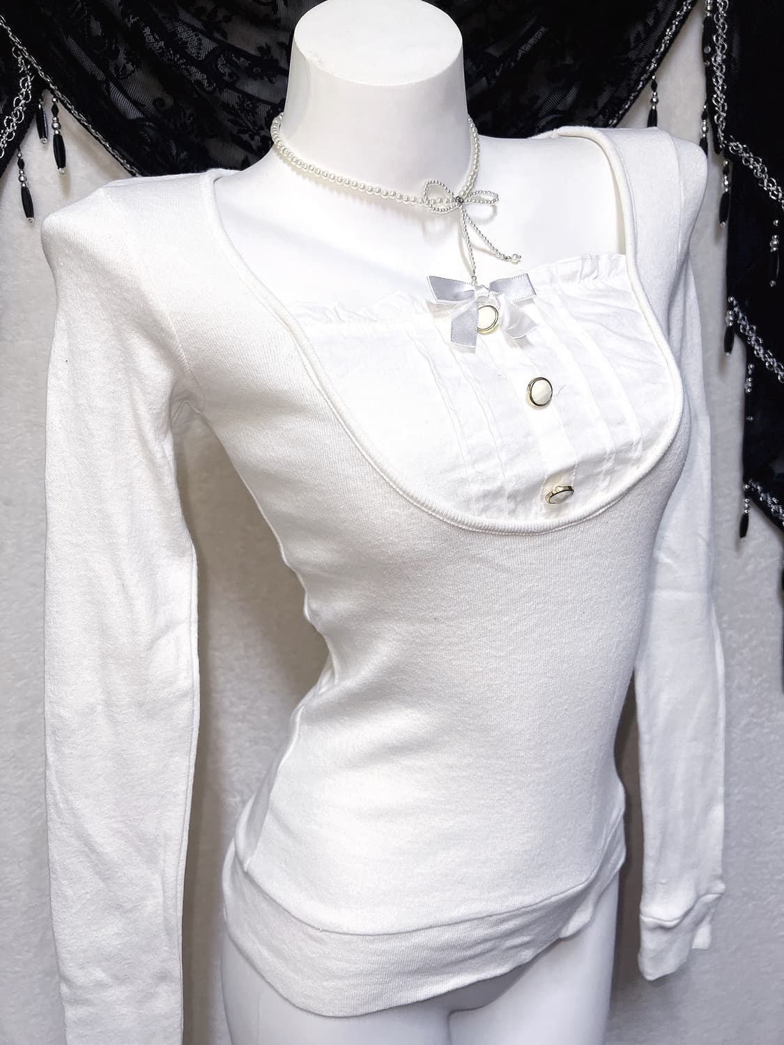 리즈리사 화이트 리본 로걀탑 로맨틱갸루 달천 라떼 핀터 공겜여주 러블리 상품이미지1