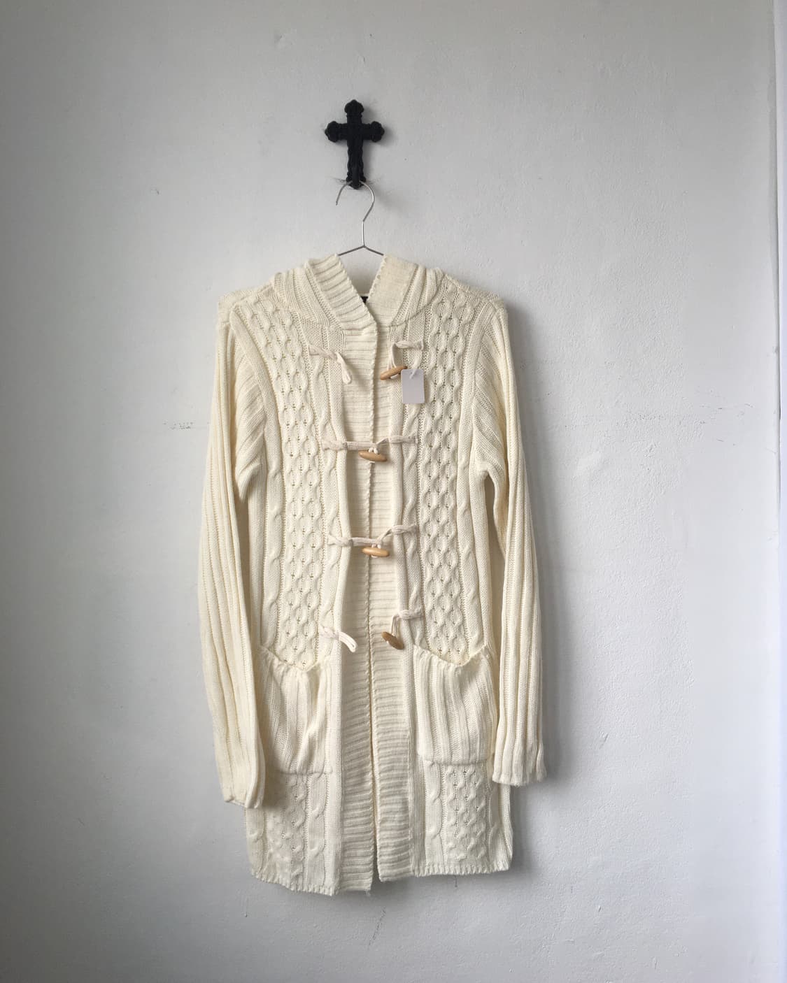 Duffle button cable pattern hood cardiga 상품이미지2