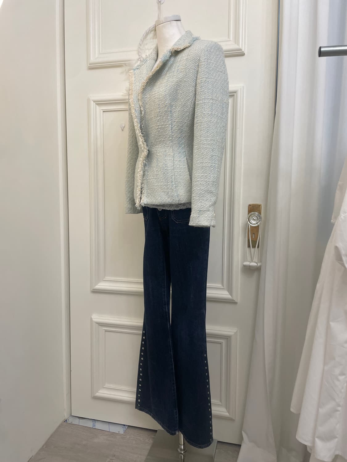 mint beige tweed one-button jacket 상품이미지3