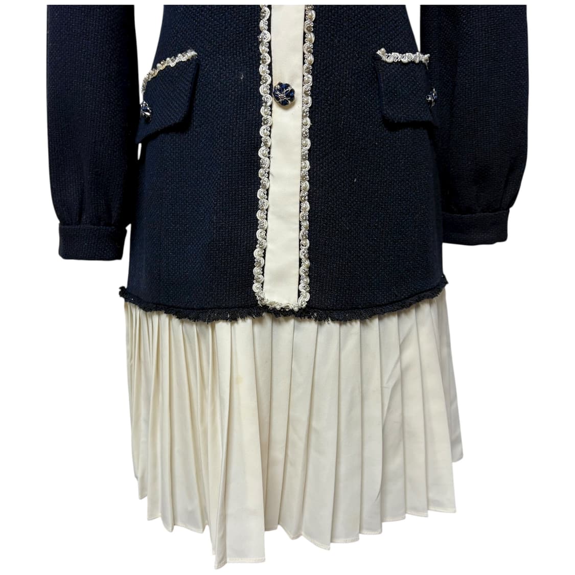 3695 네이비 아이보리 플리츠 트위드원피스 상품이미지3