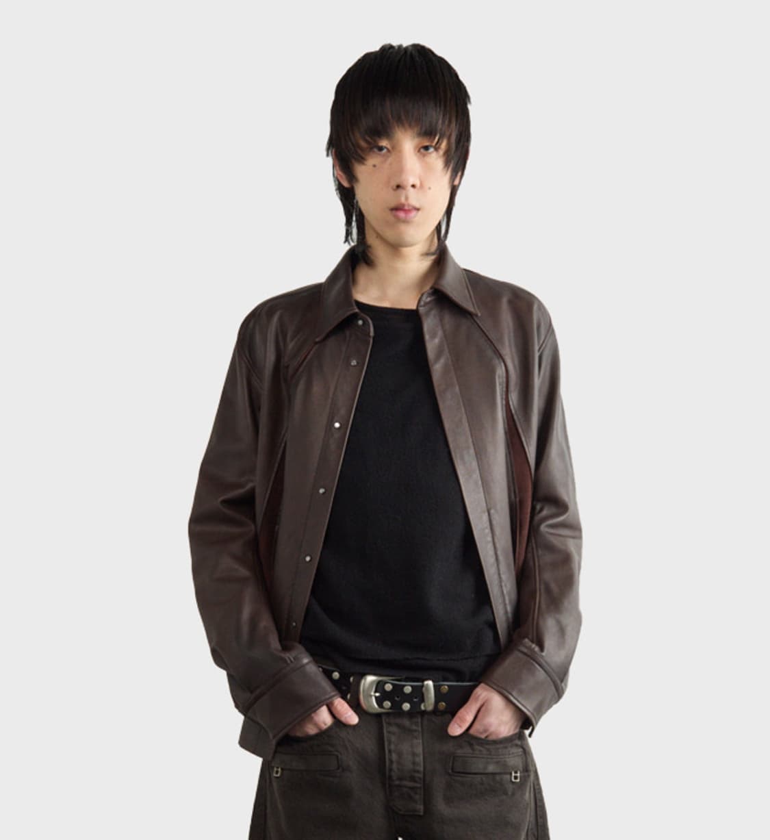 nvrfrgt 레더 롱슬리브 셔츠 자켓(브라운) 상품이미지1