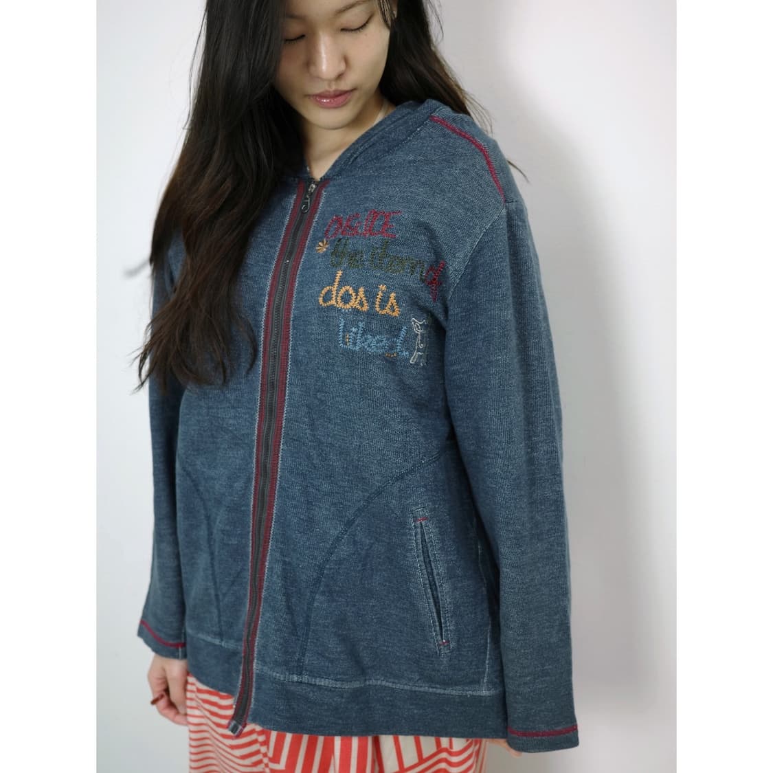 빈티지 네이비 후드집업 상품이미지1