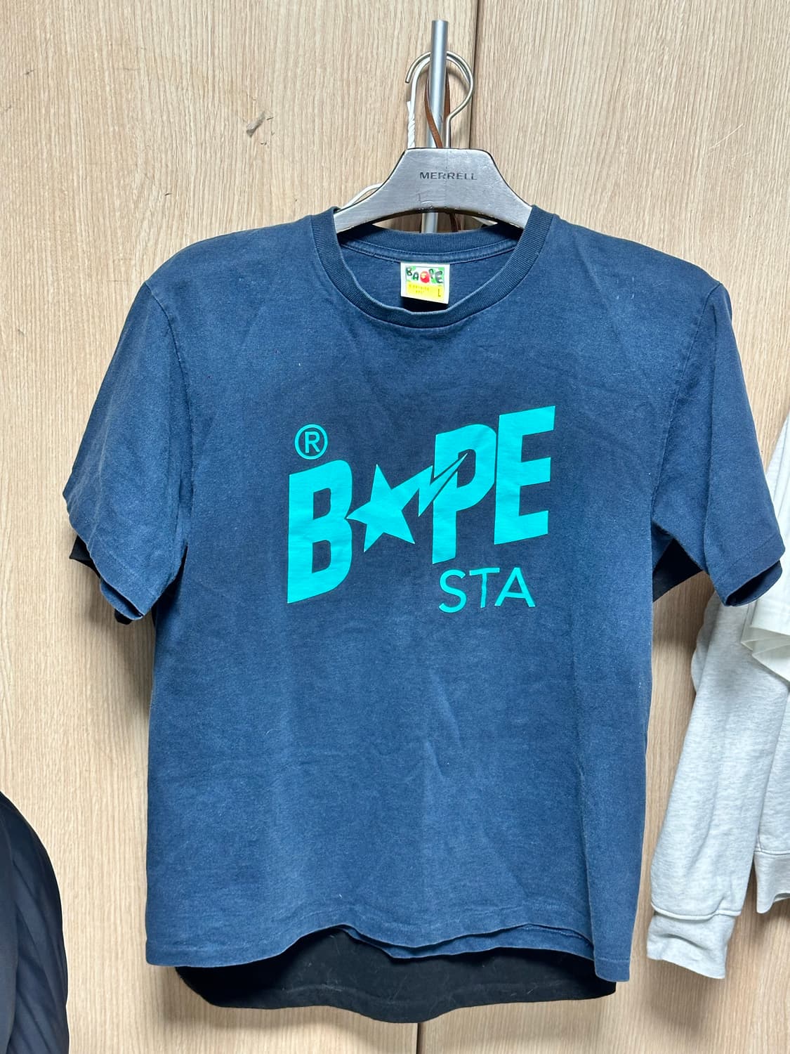 [정품/빈티지] 베이프BAPE STA 로고 반팔티 네이비 (골드 사루택) 상품이미지1