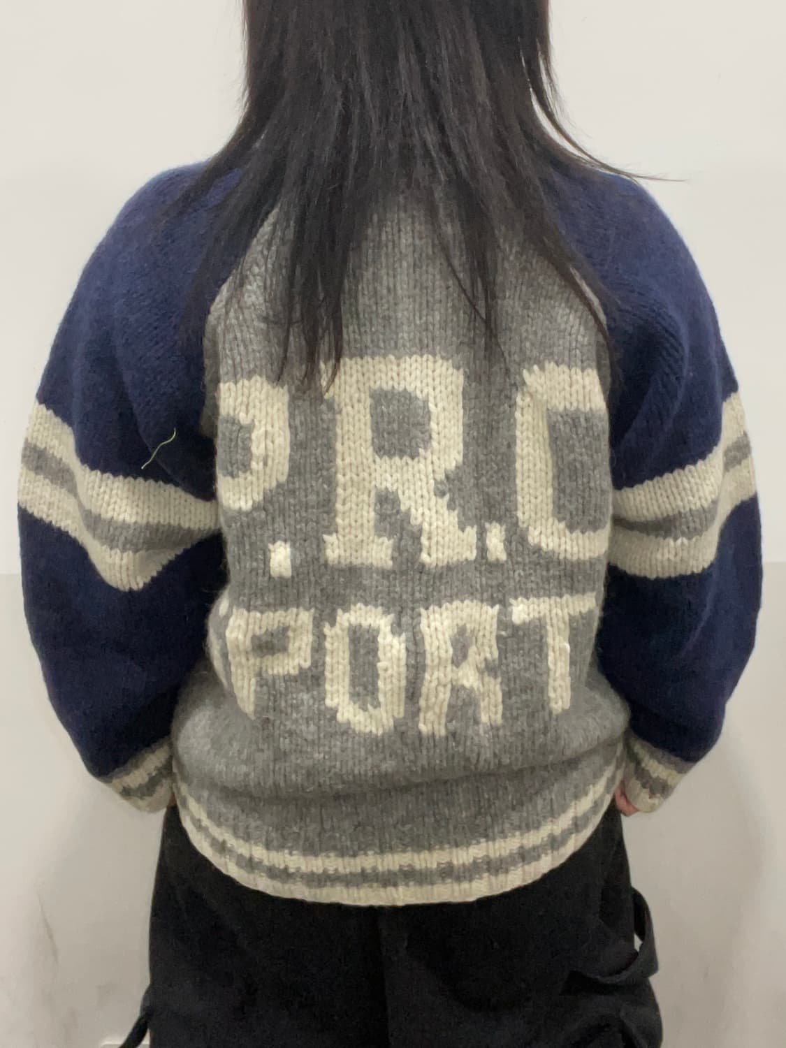 90’s Jpn Plëvo 빅로고 울 숄카라 코위찬 니트집업 상품이미지2