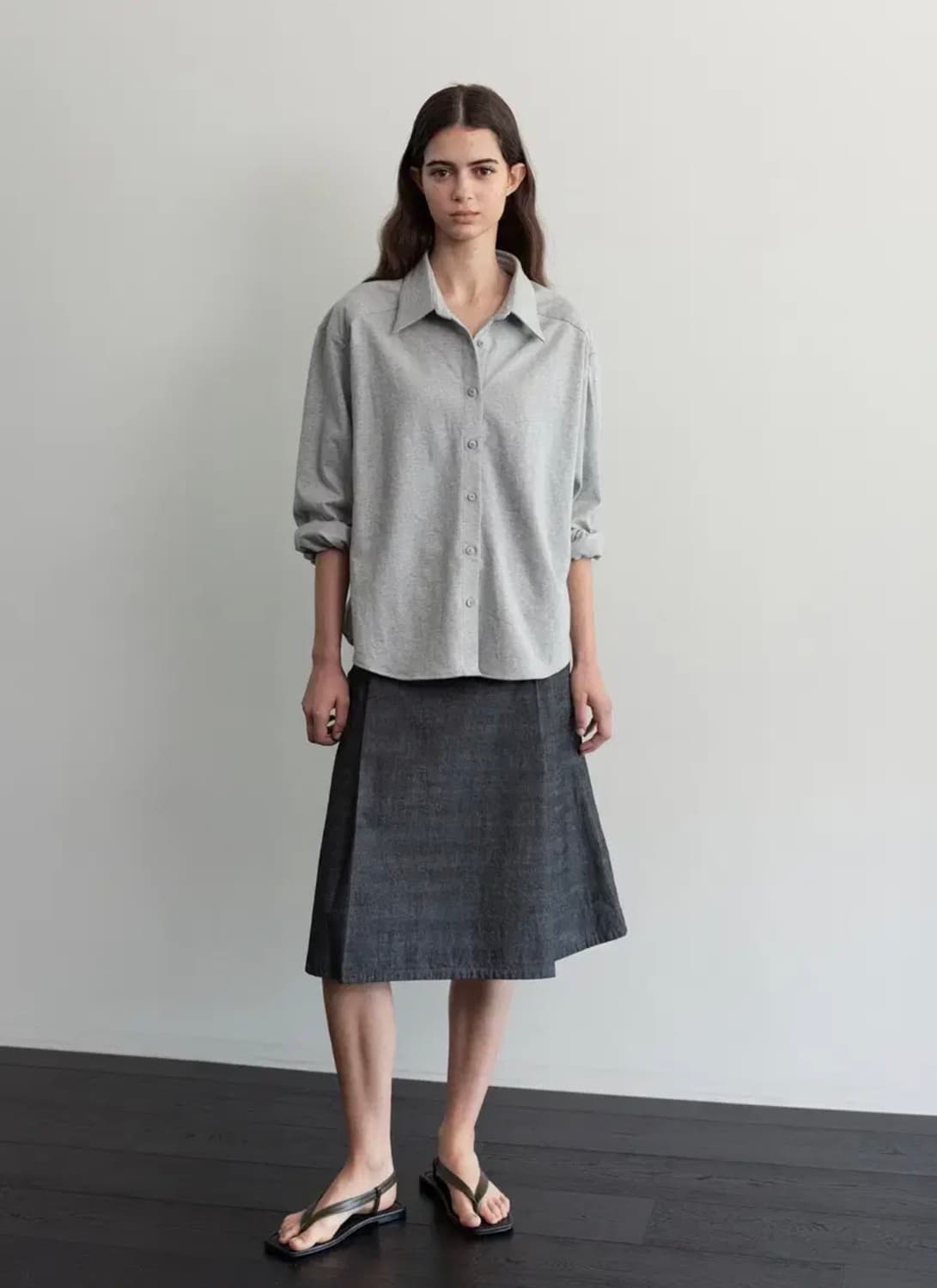 문달 Denim Pleat Skirt in Black 상품이미지2