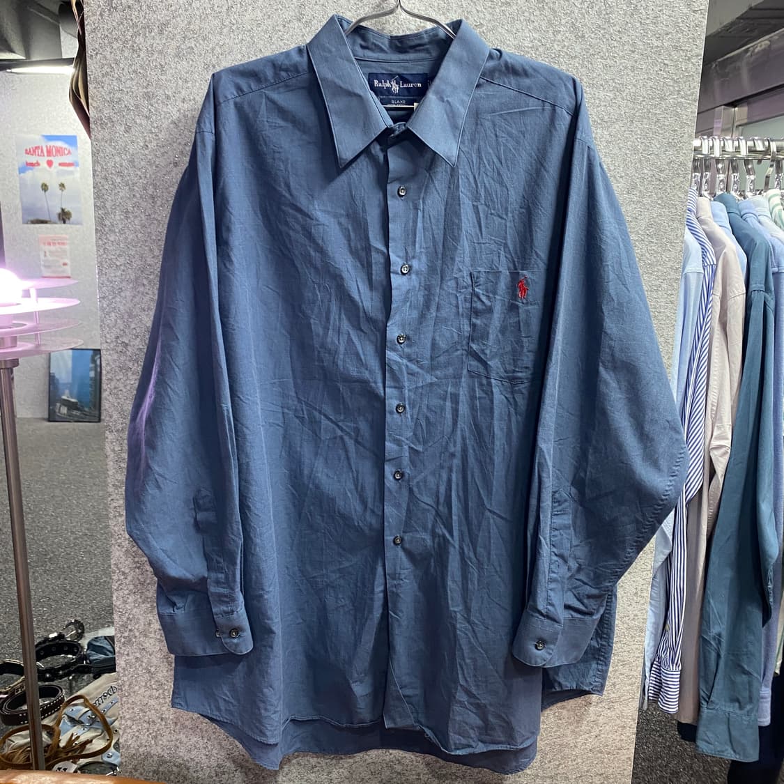 폴로 랄프로렌 레드자수포니 블루 솔리드 셔츠 B3766 상품이미지2