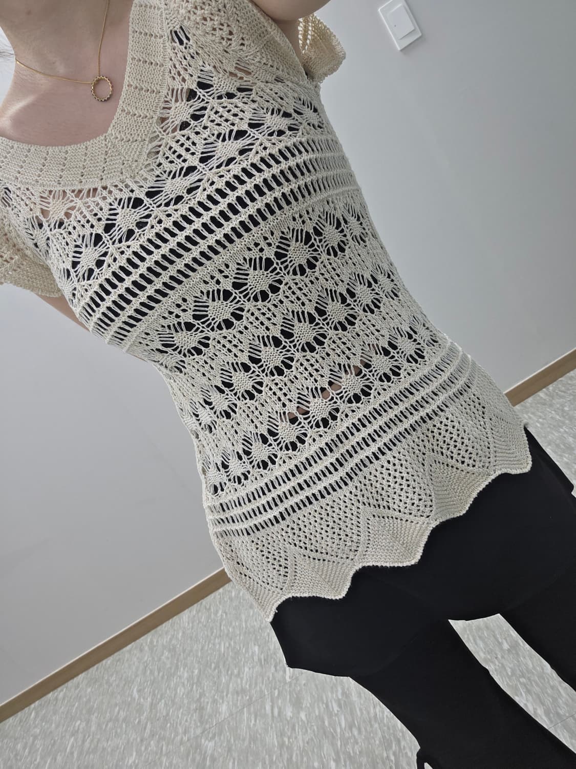 빈티지)스즈코모리걸st 고전 아이보리 크로셰 뜨개 로맨틱글리터니트블라우스 상품이미지4