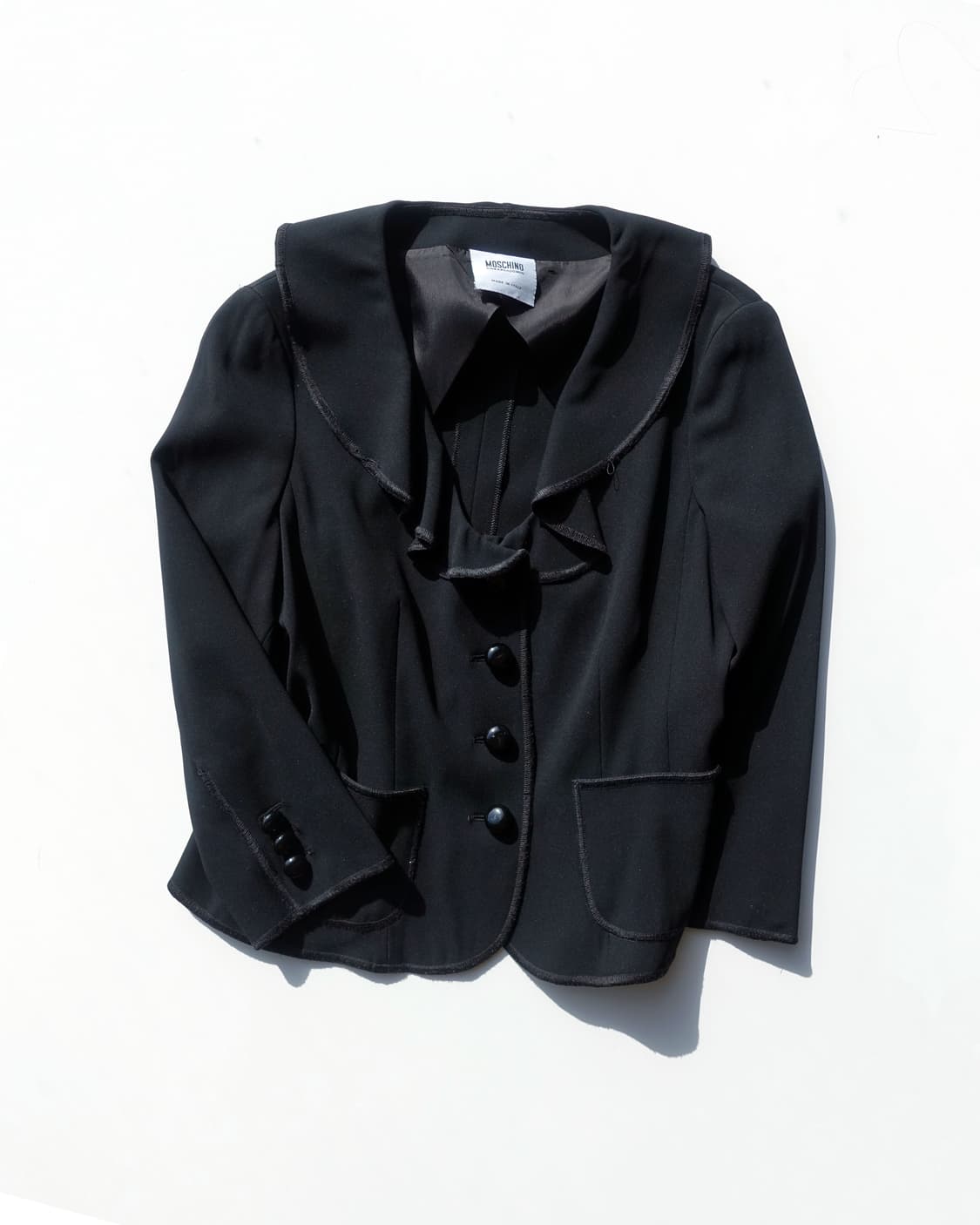 모스키노 Moschino 빈티지 러플 프릴 스티치 자수 숏 7부 블랙 자 상품이미지3