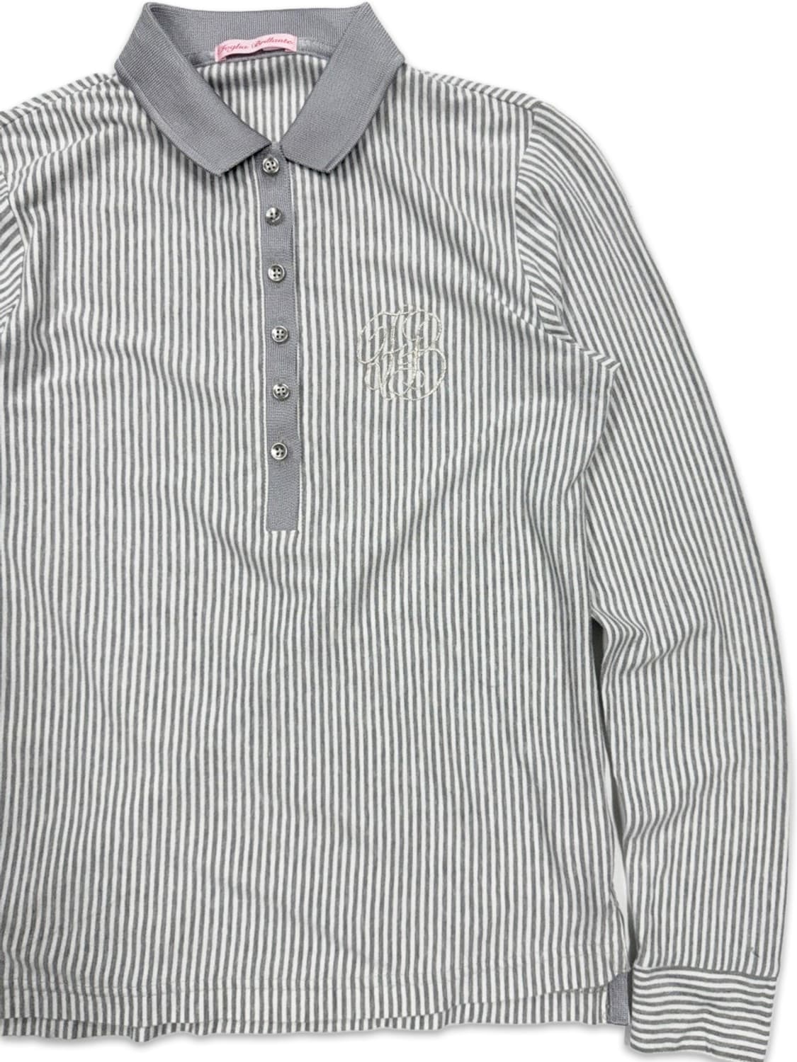 빈티지 그레이 스트라이프 하프단추 카라티 상품이미지2