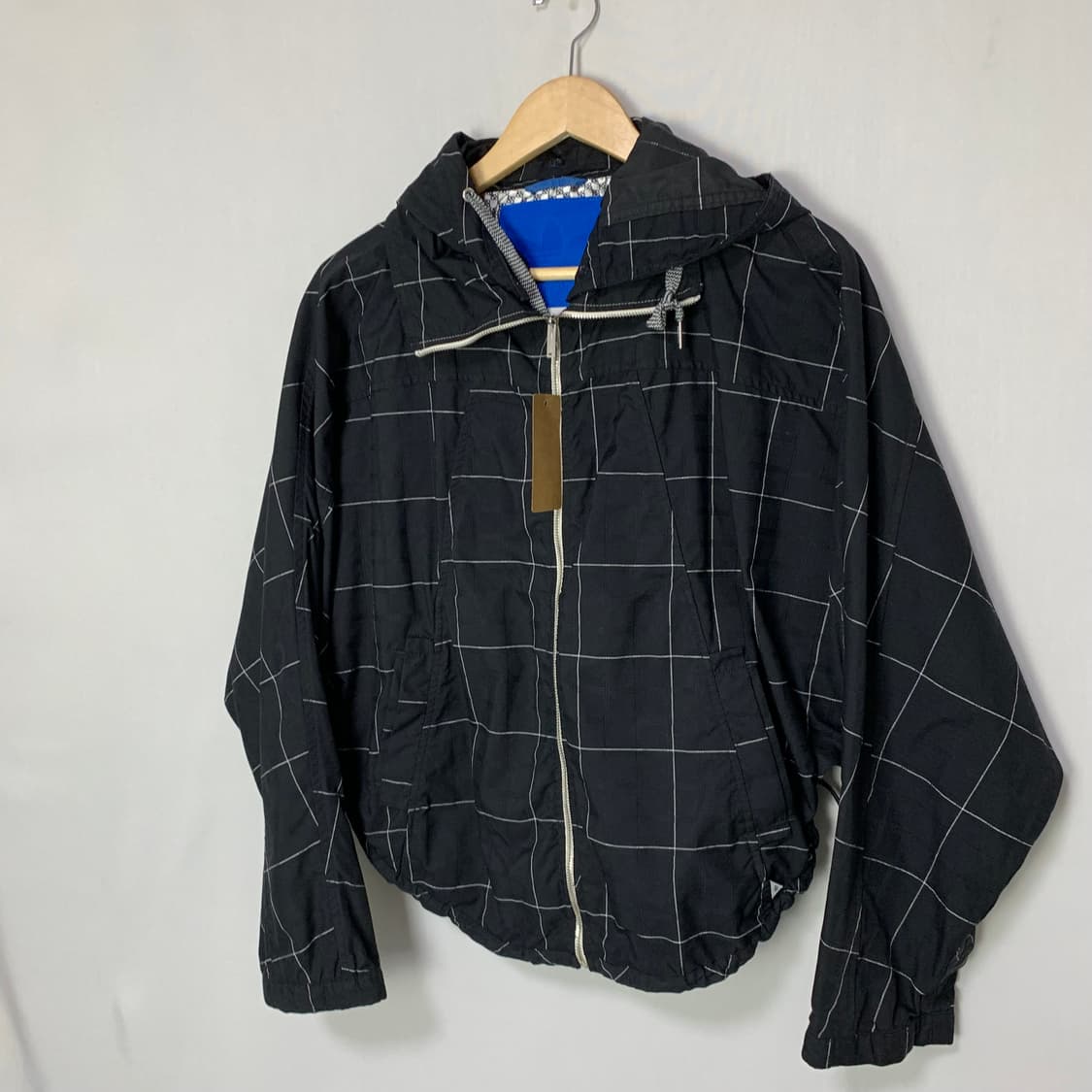 아디다스 체크 패턴 후드 바람막이 아노락 집업 블랙 90사이즈 빈티지 상품이미지4